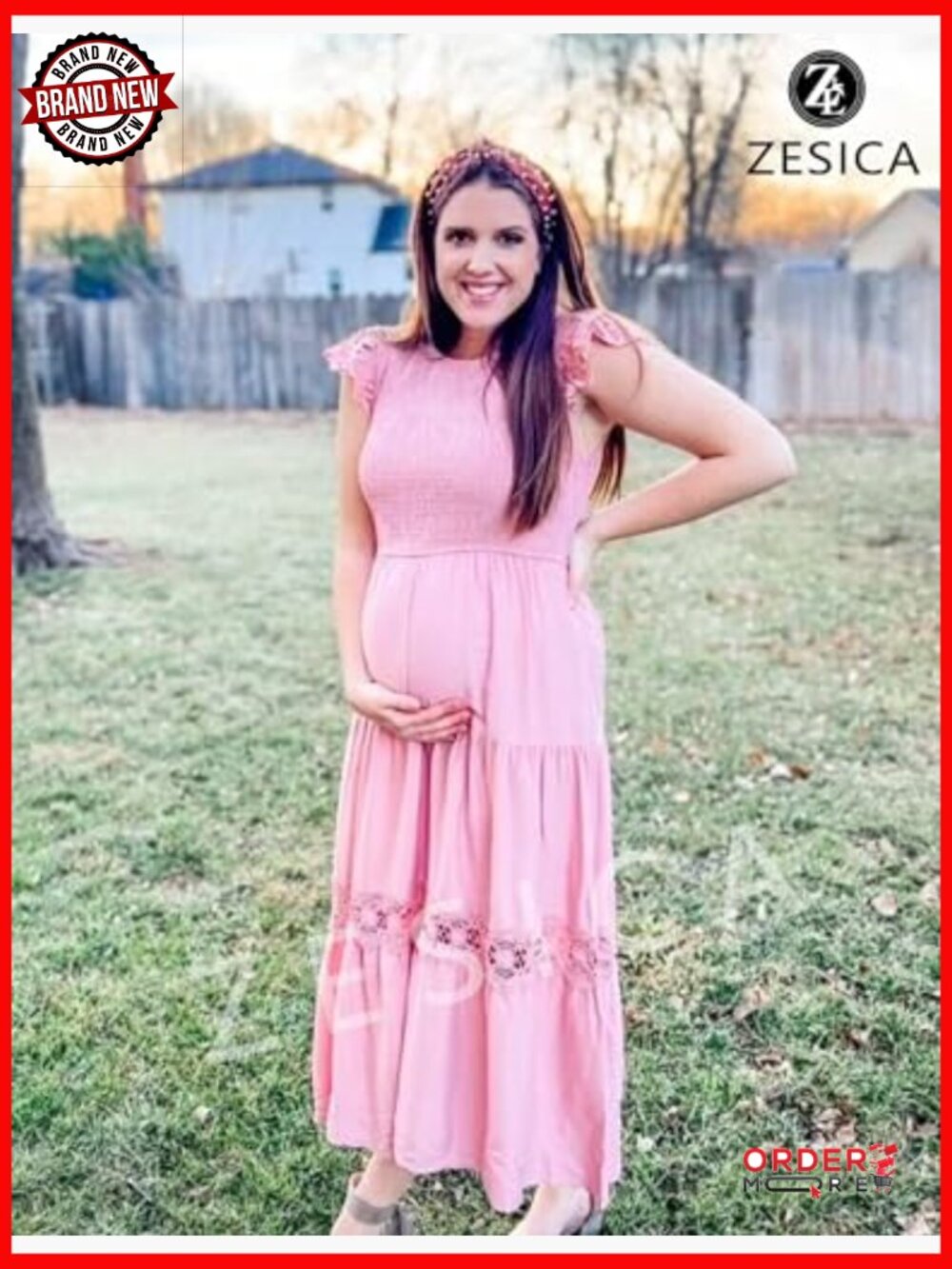 Flowy Midi Dress with Flutter Sleeves and Smocked Waist - Picture 5 of 7